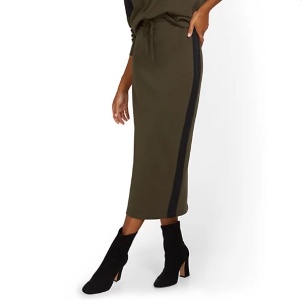 Faux-Leather Inset French Terry Pencil Skirt
